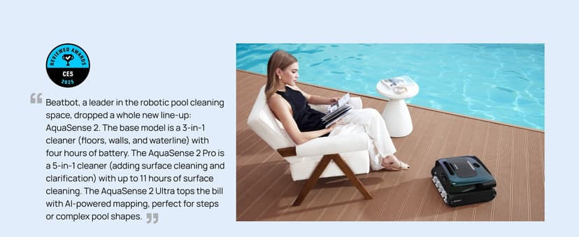 Beatbot AquaSense 2 Pro Cordless Robotic Pool Cleaner, Unmatched 5-in-1 Cleaning, Surface Parking, Skimmer with APP Control, Water Clarification, for Pools up to 3,875 Sq.ft – Obsidian