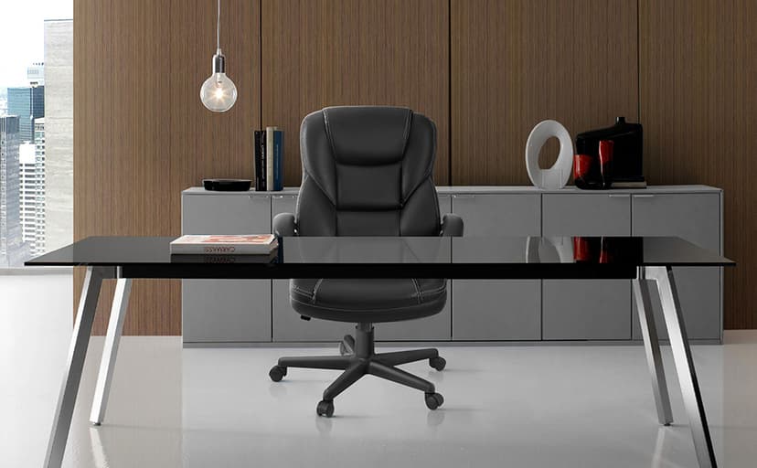 Furmax Office Executive Chair High Back Adjustable Managerial Home Desk Chair, Swivel Computer PU Leather Chair with Lumbar Support (Black)