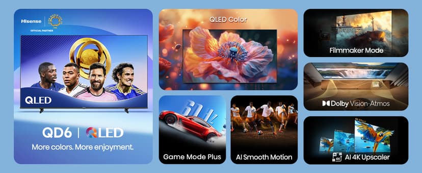 Hisense 65" Class QD6 Series (65QD6QF, 2025 Model) QLED 4K UHD Smart Fire TV, Voice Remote with Alexa, Dolby Vision, Dolby Atmos, Motion Rate 120, HDR 10+, Game Mode Plus, MEMC, VRR, ALLM