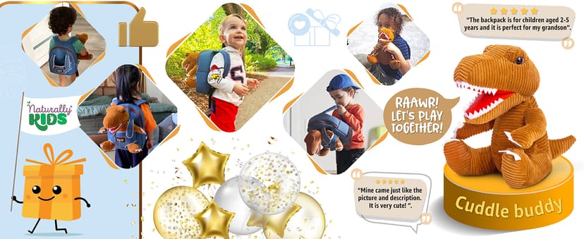 2-in-1 Dinosaur backpack, Dinosaur Toys for Kids 3-5, 2-4 in Gift-Ready Box, 2 Year Old Boy Birthday Gift & Christmas Naturally KIDS Toddler Backpack w. Plush Dinosaur Toy, Kids Gift 2 3 4 5 B07WG9G1H3
