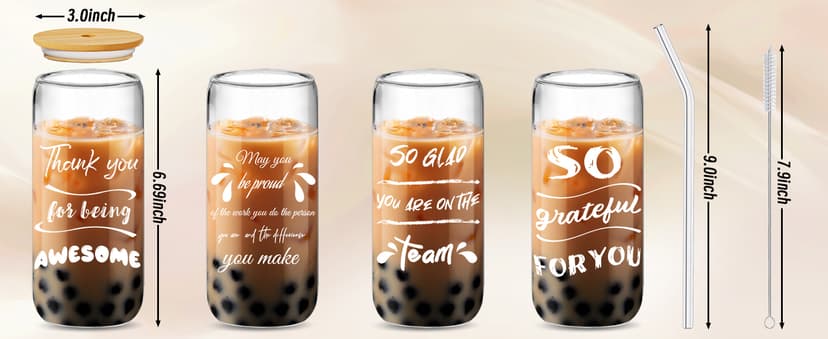 12 Set Employee Appreciation Gifts, Inspirational Thank You Gift for Team, Teacher, Nurse, Coworkers, Employees, Staff - Employee Christmas Gifts, 20oz Glass Cups with Lids and Straws (Mixed)