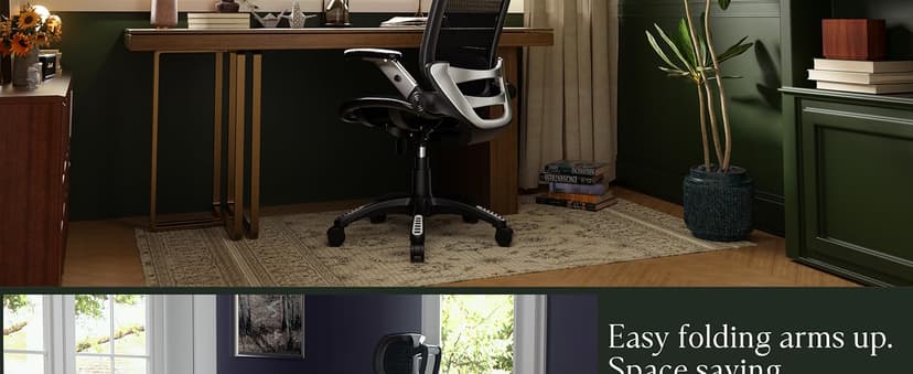 GABRYLLY Ergonomic Office Chair, High Back Home Desk Chair with Headrest, Flip-Up Arms, 90-120° Tilt Lock and Wide Cushion, Big and Tall Mesh Chairs for Man Woman, Black Task Chair