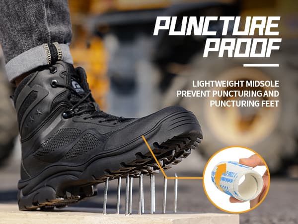 KGJIANDA Steel Toe Boots for Men Work Boots for Men Breathable High Top Work Shoes Lightweight Indestructible Safety Shoes Industry Construction Safety Footwear