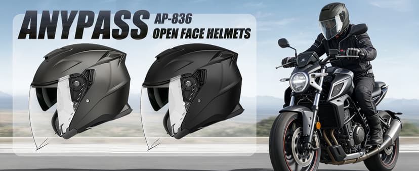 Motorcycle Helmets for Adults, Open Face Motorcycle Helmet with Dual Visor, Casco para Moto DOT Certified, ATV Dirt Bike Snowmobile Motocross Helmet for Men Women, Quick Release Strap, AP-836