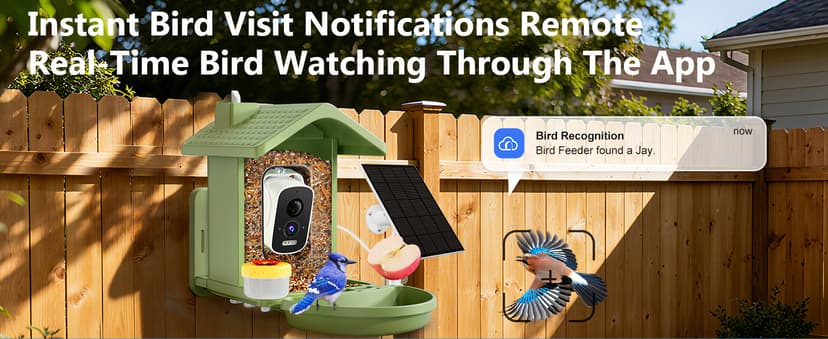 Smart Bird Feeder with Camera Solar Powered, AI Birds Species Identification, 2.5K HD Video Bird House with Camera for Outside, Weatherproof Design Ideal Gifts for Christmas, Bird Lovers, Green