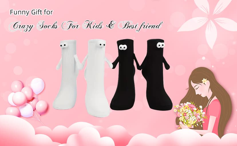 2 Pairs Magnetic Holding Hands Socks - Funny Gifts for Women & Men, Teens, Couples, Friends