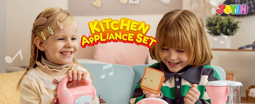 Joyin Play Kitchen Toys, Pretend Food Kitchen Accessories Girls Toy with Coffee Maker, Mixer, Toaster with Realistic Lights& Sounds, Birthday Gift for Kids B0CLVF5HM5