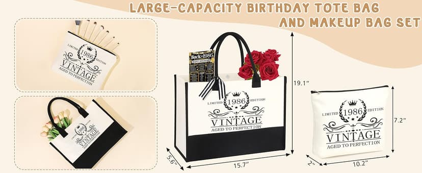 40th 50th 60th Birthday Gifts for Women Tote Bag Birthday Gifts Set for Mom Wife Sister Grandma Birthday Gifts for Her