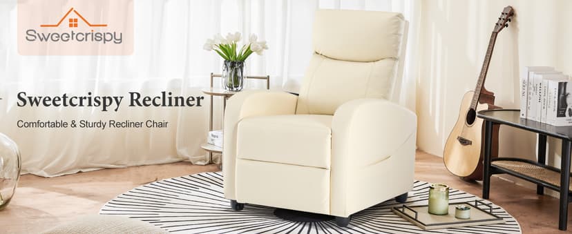 Sweetcrispy Massage Recliner Chair for Adults, Adjustable Home Theater Seating with Lumbar Support for Living Room, Modern Fabric Reclining, Beige