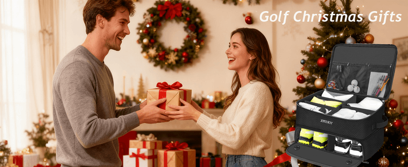 YOREPEK 2 Layer Golf Trunk Organizer, Golf Gifts for Men with Separate Ventilated Compartment for 2 Pair Shoes, Waterproof Car Trunk Locker for Balls, Tees, Clothes, Gloves, Accessories, Golfer Gifts