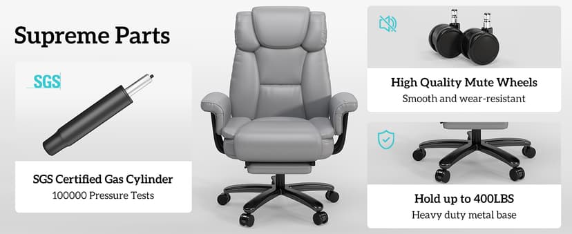 GYI Criss Cross Chair with Wheels, 160°Big and Tall Reclining Office Desk Chair with High Back, Wide Seat, Arms, Footrest, Grey