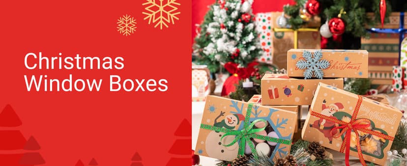 JOYIN 24 PCS Christmas Cookie Gift Baking Box 8.75" x 5.75" x 2.75” with Window Auto-Popup, Xmas Holiday Treat Boxes Containers with Tags for Party Favor Pastries, Cupcake, Brownies, Donut Gift-Giving