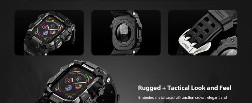 ULTIMAL Rugged Case with Band for Apple Watch 44mm,Compatible with Apple Watch Series SE 3/SE 2/SE Generation/6/5/4, Military Grade Shockproof Bumper Cover for iWatch Tactical Band Men (Black, 44mm)