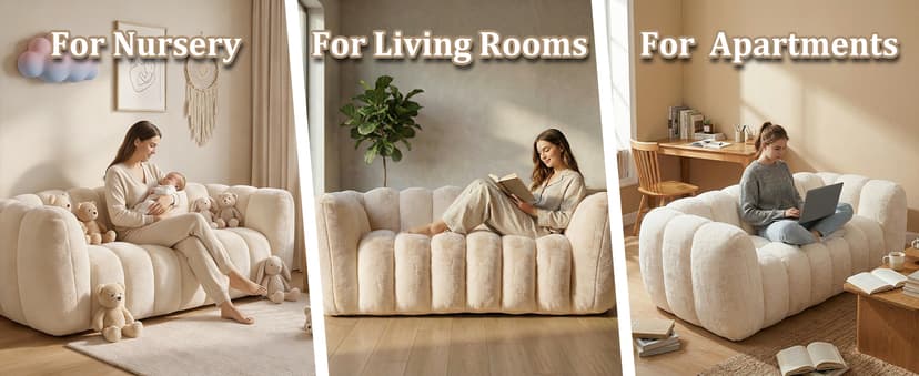 Oversized Bean Bag Sofa for Adults, Comfy Faux Fur Floor Lounger Loveseat Couch with Shredded Foam Filling, Large Bean Bag Sofa Plush Bean Bag Couch for Living Room, Bedroom, Apartment, Beige