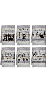 Bonfire Tent Car Tea Towels 24 x 16 Inches with Funny Sayings Novelty Gifts for Rv Campers Camping Accessories Boyiee Set of 6 Camping Kitchen Towels White Absorbent Dishcloth Gifts B0C49SFWRR