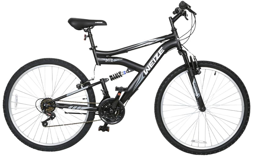 WEIZE Mountain Bike, 26/27.5 inch Outdoor Cycling Bike,18-Speed/High-Carbon Steel/Dual Full Suspension, Adjustable Ergonomic Seat for Men Women Adult, MTB Bicycle with Suspension Fork,Sleek Colors