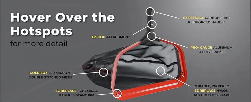 ProTuff 19" Fine Pool Net for PROS – “490 Promise” Unlimited Unconditional Replacement – Cleans 3X Faster Than Vacuum – Wide Pool Skimmer Net with Deep Bag for Easy Maintenance of Leaves, Bugs, Debris