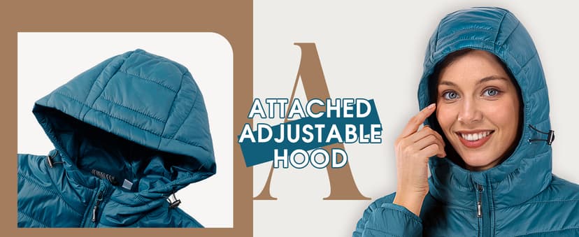Outdoor Ventures Women's Packable Lightweight Full-Zip Puffer Jacket with Hood Quilted Winter Coat