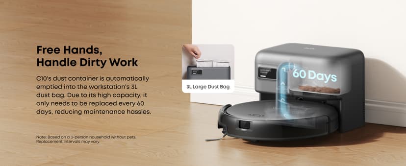 eufy C10 Robot Vacuum Self Emptying, 8 Weeks Hands Free, Advanced Smart Mapping with LiDAR Navigation, 2.85-Inch Slim Design, Powerful Suction, Edge Expansion Brush for Pet Hair, Carpet Detection