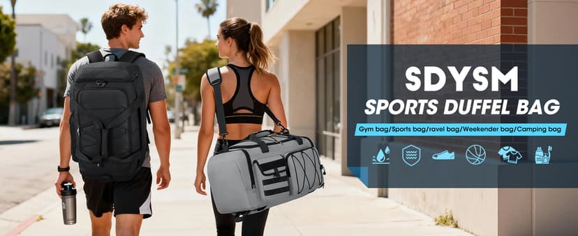 SDYSM Gym Bag for Men 45L Sports Duffel Bags 3-in-1 Travel Duffel Bag with Shoe Compartment, Gym Workout Backpack Carry On Weekender Bag Overnight Bag for Travel, Black