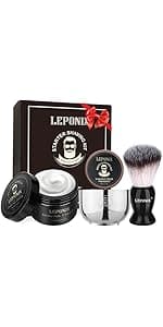 Shaving Kit for Men, Include Safety Razor, Sandalwood Cream, Aftershave, Pre Shave Oil, Shaving Brush and Bowl, Shaving Apron Bib -Unique Gifts for Him Stocking Stuffers