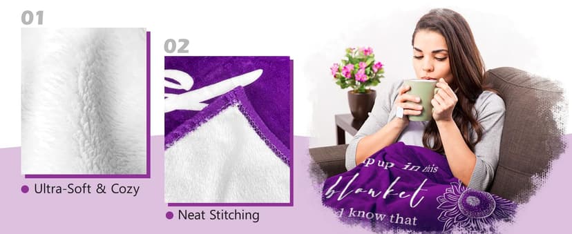 Get Well Gifts for Women After Surgery - Hug Blanket - Thinking of You Gift for Mom Friend Sister - Feel Better Inspirational Gifts for Women - Get Well Soon Gift - Purple Sunflower Blanket 50"x60"