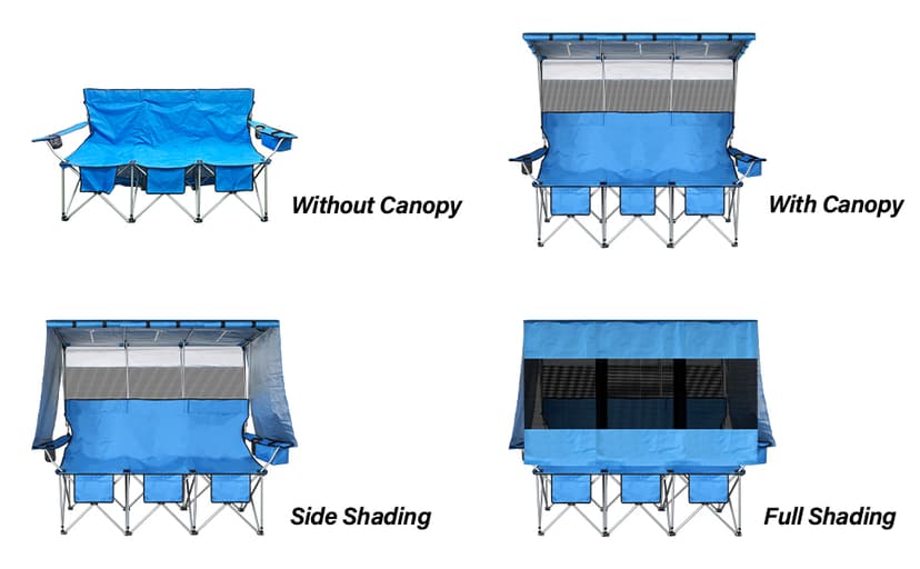 BDL 3 Person Camping Chair with Canopy Shade, Oversized Heavy Duty Camping Chair with Cup Holders & Ice Bag Portable Family Folding Chair for Outdoor, Lawn & Sports,White