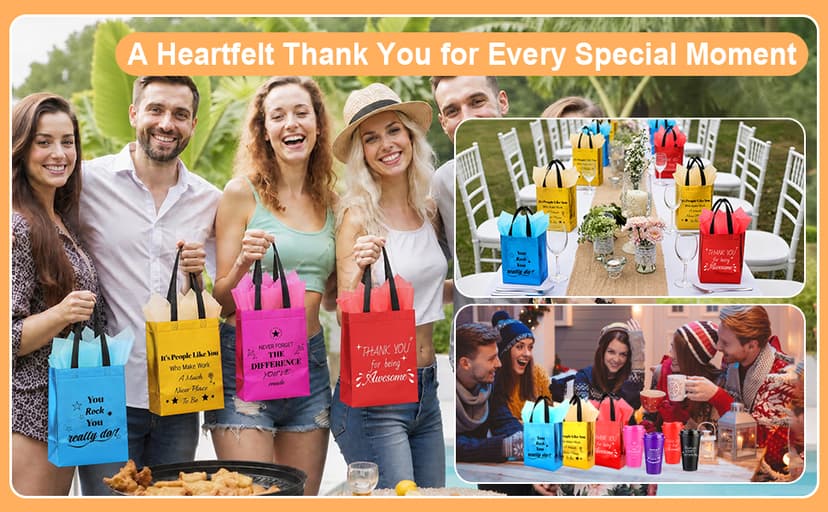 48 Pcs/8 Sets Employee Appreciation Gifts Bulk - Includes Thank You Gift Bags with Tissue Paper Notebooks Pens Cups Keychains - Thank You Gifts for Coworkers Teachers Staff Team Volunteers (Colorful) B0G5DCYSHJ