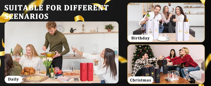 Tlenpo 20 Pack White Wine Gift Bag Set with Handles, 13.7x3.8x3.8 Inch, Kraft Whiskey Wine Bag for Valentines, Wedding, Easter, Christmas, Baby Shower, Birthday Party