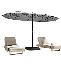 15ft Patio Umbrella with Base,Large Outdoor Double-Sided Rectangle Umbrella with Crank Handle, Market Umbrella for Poolside Garden Deck Backyard Beach Pools, Beige