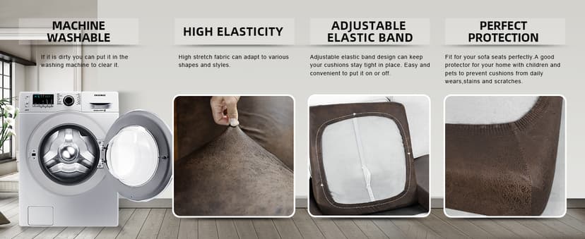 molasofa Leather Like Couch Cushion Covers Sofa Slipcovers Sets Couches Furniture Protector Covers for Sectional Armchair Loveseat Stretch Spandex Fabric, Machine Washable (3 Cushion Sofa, Brown)