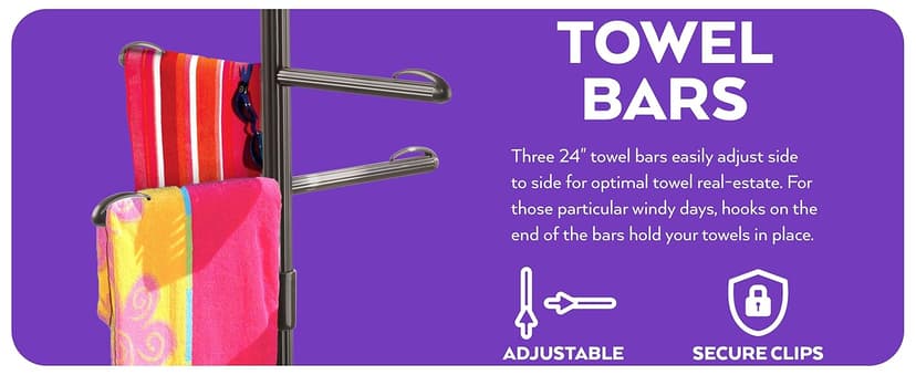 O2COOL Pool & Spa Valet, Adjustable Pool & Patio Towel Holder with Weighted Base, Outdoor Towel Bar, Poolside Table, Bronze