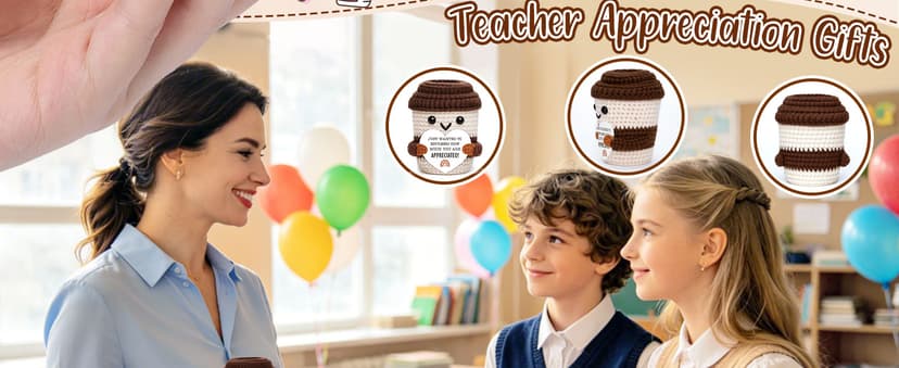 Thank You Gifts for Coworkers Teacher Nurse Employee Christmas Farewell Appreciation Office Desk Decor Mini Coffee Lover Gift Appreciation Gift for Women Men Coworkers Thank You Gift Crochet Coffee Cup B0FQTJYVLP