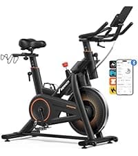 Merach Exercise Bike for Home Gym, Low Noise Stationary Bike with Brake Pad, Indoor Workout Bike with Self-Developed App, Tablet Mount and Fitness Courses for Weight Loss, 300 Lb Weight Capacity