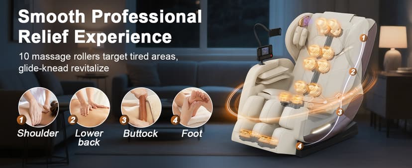 2026 Massage Chair, Massage Chairs Full Body and Recliner with 10 Fixed Points, Zero Gravity, Wood Grain Leather, Foot Massage, Airbags, Lumbar Heating, Bluetooth and Control Screen (Ivory White)