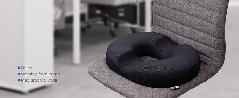 5 STARS UNITED Donut Pillow Hemorrhoid Tailbone Cushion – Large Floor Cushion for Pain Relief – Coccyx, Prostate, Sciatica, Pelvic Floor, Pressure Sores, Pregnancy, Postpartum Recovery, Black