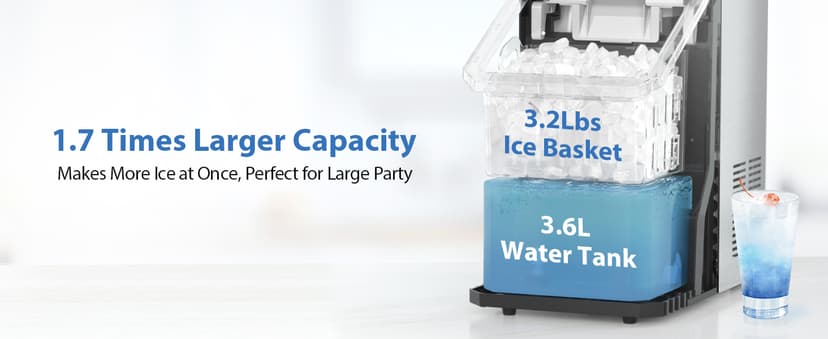 Aeitto Nugget Ice Maker Countertop, 55lbs/Day, Rapid Ice Release in 5 Mins, Large Capacity Chewable Ice Maker, Self-Cleaning with Stainless Steel Housing Ice Machine for Home Office and Party, Black