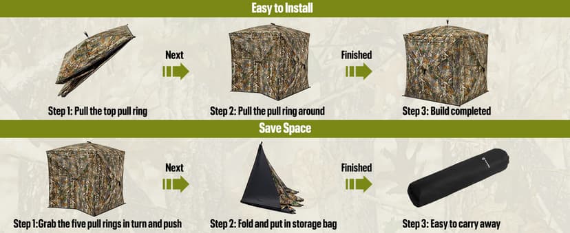 TIDEWE Hunting Blind 270°Full See Through with Windproof Curtain, Silent Magnetic Door & Sliding Windows, Pop Up Ground Blind with Carrying Bag, 300D Portable Tent