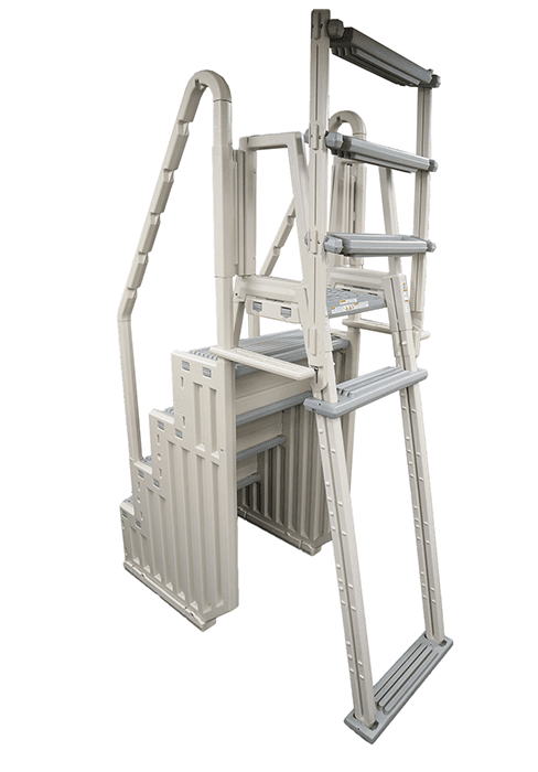 Confer Plastics Step-1X: Sturdy Above Ground Entry System with Dual Handrails and Slip-Resistant Steps, Easy Installation, Supports up to 400 lbs - Proudly Made in USA. Warm Grey with Grey Treads