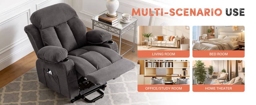 BOSMILLER Power Lift Recliner Chair with Massage and Heat for Elderly, Electric Recliner Single Sofa with Two Cup Holders, Extended Footrest, Side Pocket and USB Charge Port for Living Room