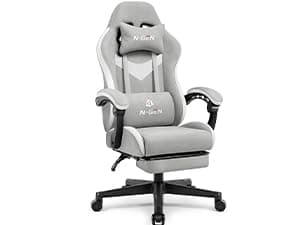 N-GEN GAMING Video Gaming Chair with Footrest Lumbar Support for Home Office High Back Recliner Height Adjustable Ergonomic Comfy Leather Computer Desk Chair (White)