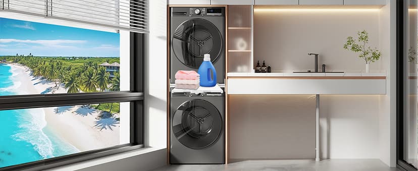 Kiss Core Washer Dryer Stacking Kit, Universal Washer Dryer Stacking Kit with Pull-Out Sliding Plate, Adjustable 29"-21" Stacking Kit for Washer and Dryer with Ratchet Strap