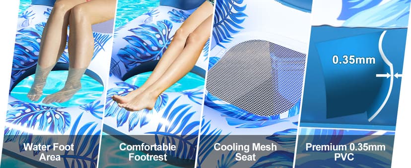 Pool Floats Adult, Pool Floaties with Cup Holder and Phone Holder, Pool Lounger Float with Headrest, Backrest and Footrest, 65" Thicken PVC Inflatable Pool Float for Adult Pool Party Beach Cool
