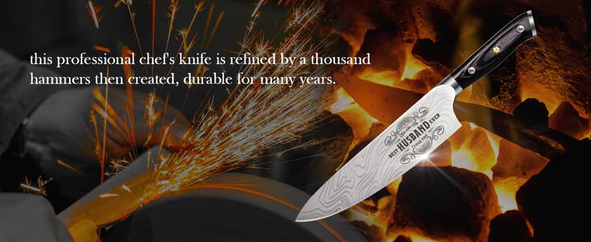 Anniversary Men Gifts for Him Husband, 8 inch Professional German Stainless Steel Chef Knife, Engraved Best Husband Ever Knife Gift, Christmas Anniversary Birthday Gifts for Men Husband