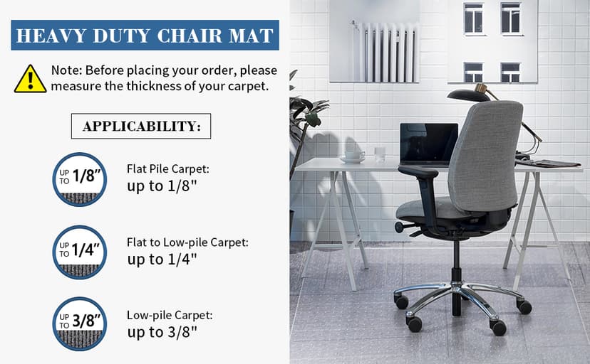 Tydle Chair Mat for Carpet, 60" x 46" Chair Mat for Carpeted Floors, Non-Slip Computer Under Desk Plastic Floor Mat for Work Gaming Chairs, Heavy Duty Carpeted Floor Protector for Home Office (Clear)