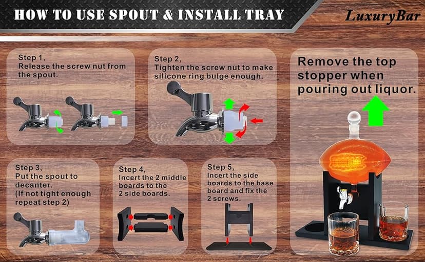 Football Whiskey Decanter Set with Glasses Spout Football Chiller,47oz Whiskey Decanter Sets for Men,Tequila Liquor Decanters for Alcohol Bourbon Gifts for Men Gifts for Dad Boyfriend Him Husband