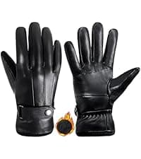 HANDLANDY Genuine Sheepskin Leather Gloves for Men Winter Driving Warm Thermal Wrist Gloves Fleece Lining for Cold Weather