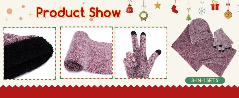 Womens Winter Warm Knit Beanie Hat Touchscreen Gloves Long Neck Scarf Set with Fleece Lined Skull Caps Gifts for Women