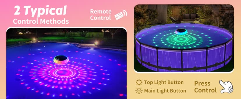 Floating Pool Lights Solar Powered, 7.6 Inch RGB Upper& Lower Color Changing Solar Pool Lights that Float with Dynamic Lighting Effects, IP68 Waterproof Swimming Pools Light for Party Decor(2)