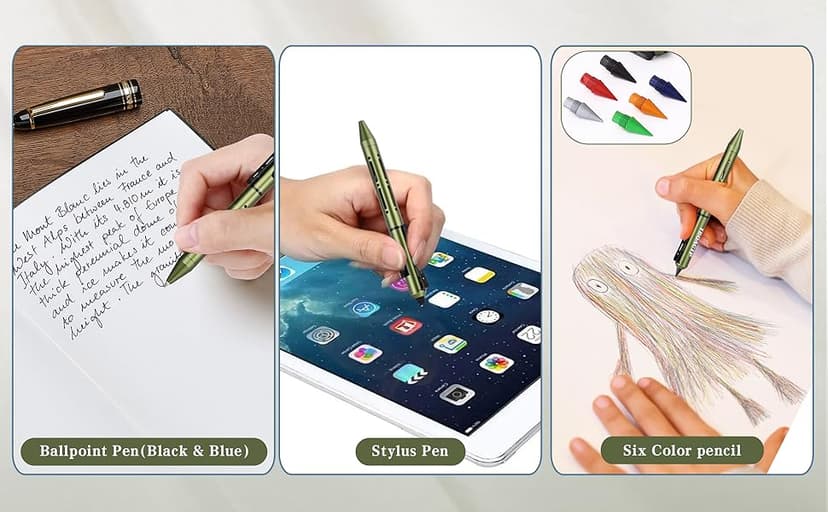 4.7″ Mini 3 EDC Ballpoint Pen, Pencil and Stylus in One, with 2 Refill, 6 Pencil Tip and 2 Stylus Tip, Ultra Long Lasting Bolt Action Pen for Office, Learning, Working Green